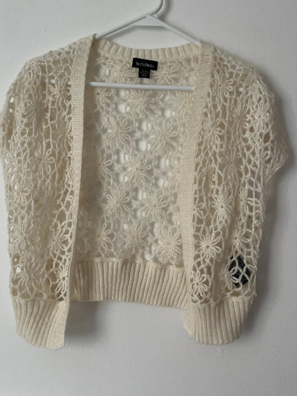 Open front Crochet Knit Bolero Shrug Cardigan Cream XL for women.